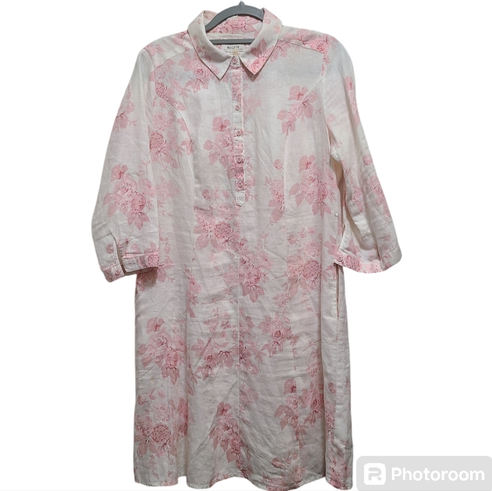Malvin Hamburg Germany Floral Linen‎ Dress Size 8 M POCKETS